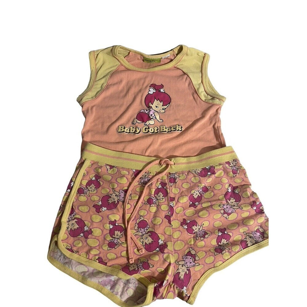 Vintage The Flintstones PEBBLES Top Bottoms Pajama Hanna-Barbera Kids Large RARE